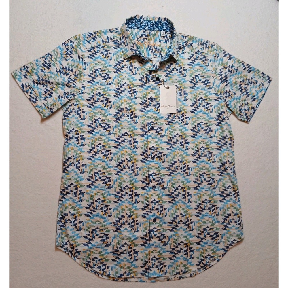 NWT Robert Graham Collins Shirt Men Small S Classic Fit Short Sleeve Geometric